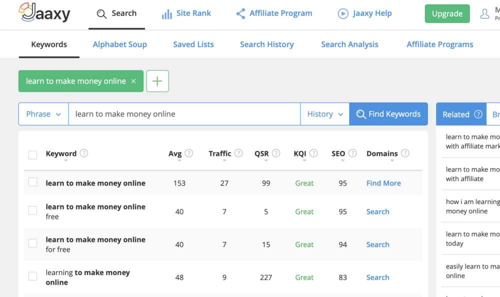 The jaaxy keyword research tool review